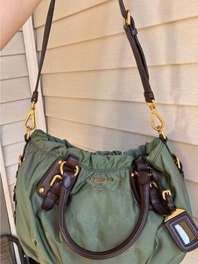 Prada Canapa Green Nylon Shoulder Bag 2 way ( authentic)